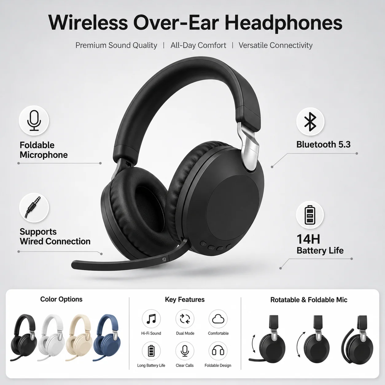 Anc Wireless Over Ear Headphones - Cuffie da gaming con archetto, cuffie